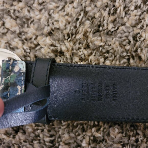 GG Supreme Monogram Blooms Interlocking G Belt Beige Blue Navy - Picture 4 of 7